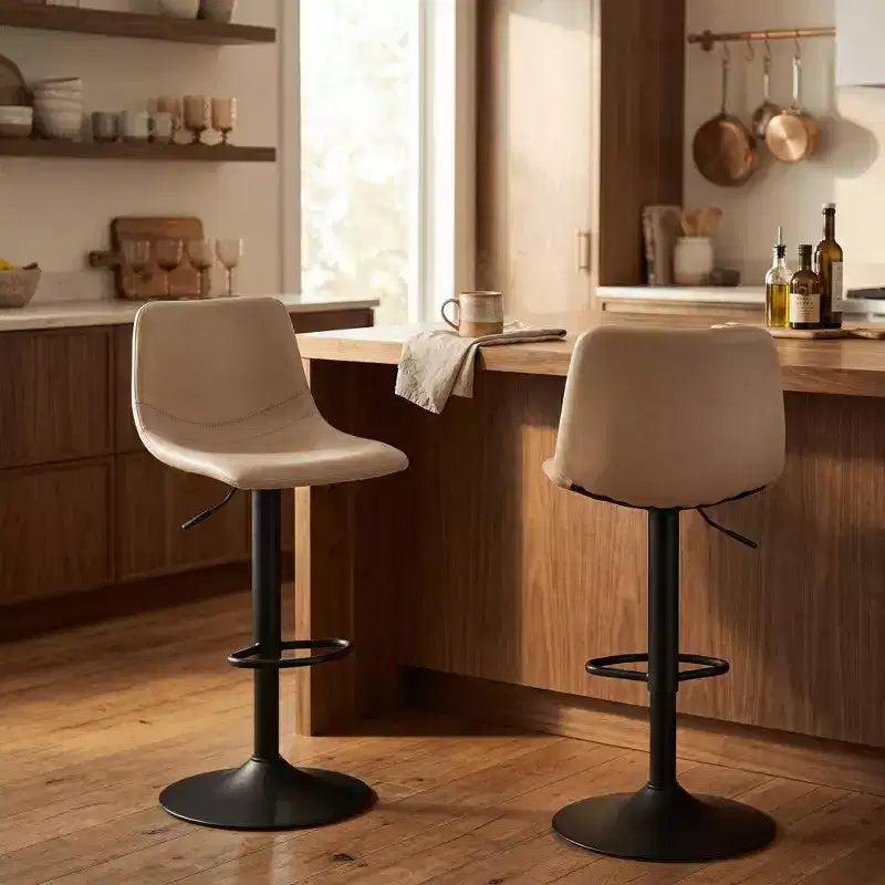 LeisureMod Tilbury Modern Adjustable Bar Stool Set of 2 with Footrest and Swivel, Counter Height Chairs for Kitchen Island, Breakfast Bar, or Home Bar