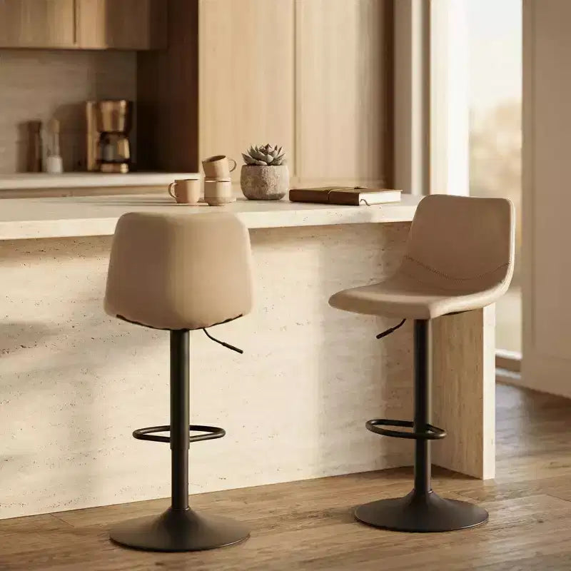 LeisureMod Tilbury Modern Adjustable Bar Stool Set of 2 with Footrest and Swivel, Counter Height Chairs for Kitchen Island, Breakfast Bar, or Home Bar