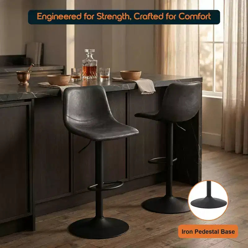 LeisureMod Tilbury Modern Adjustable Bar Stool Set of 2 with Footrest and Swivel, Counter Height Chairs for Kitchen Island, Breakfast Bar, or Home Bar