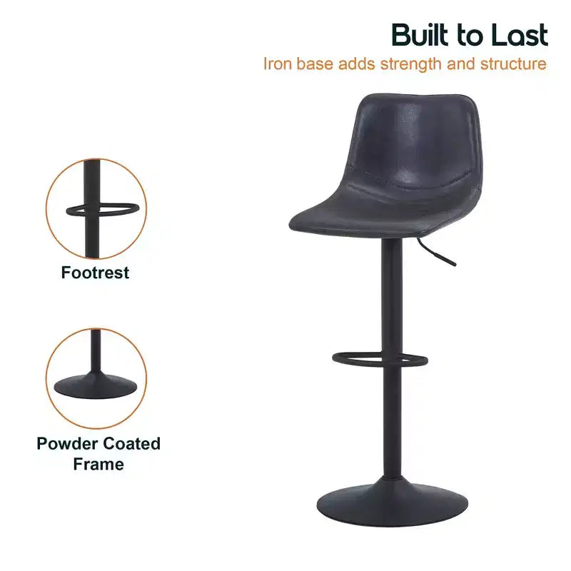 LeisureMod Tilbury Modern Adjustable Bar Stool Set of 2 with Footrest and Swivel, Counter Height Chairs for Kitchen Island, Breakfast Bar, or Home Bar