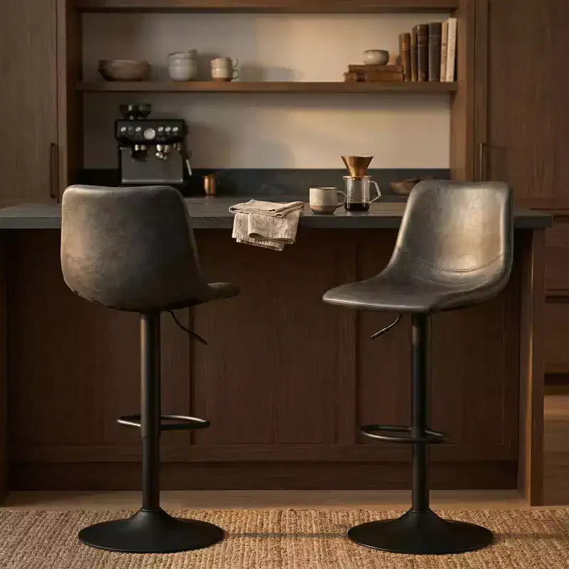 LeisureMod Tilbury Modern Adjustable Bar Stool Set of 2 with Footrest and Swivel, Counter Height Chairs for Kitchen Island, Breakfast Bar, or Home Bar