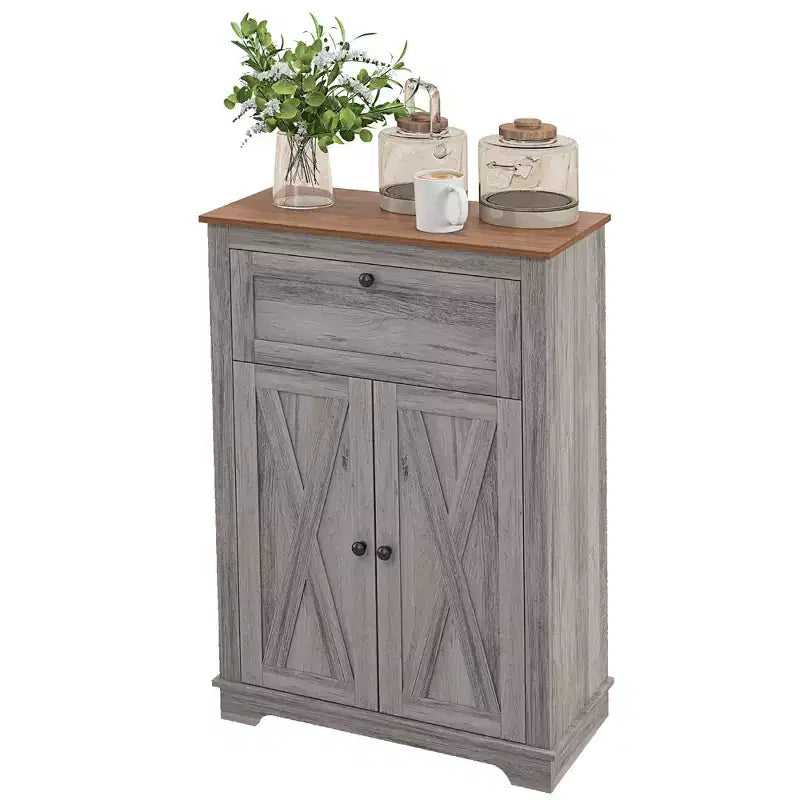 Farmhouse Storage Cabinet Sideboard with Double Doors, Drawer & Adjustable Shelf