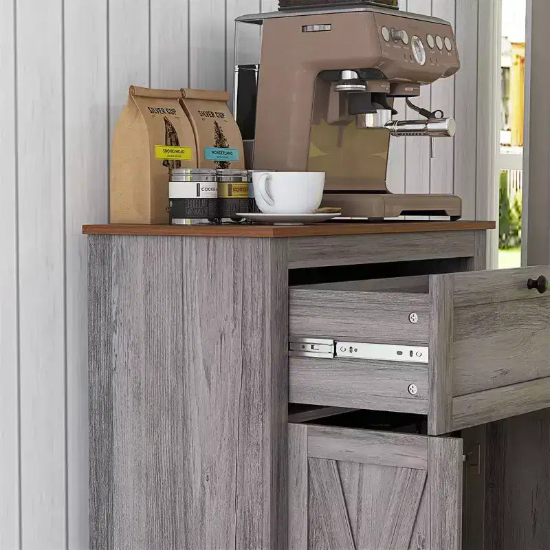 Farmhouse Storage Cabinet Sideboard with Double Doors, Drawer & Adjustable Shelf