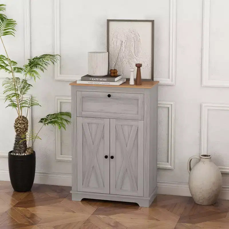 Farmhouse Storage Cabinet Sideboard with Double Doors, Drawer & Adjustable Shelf