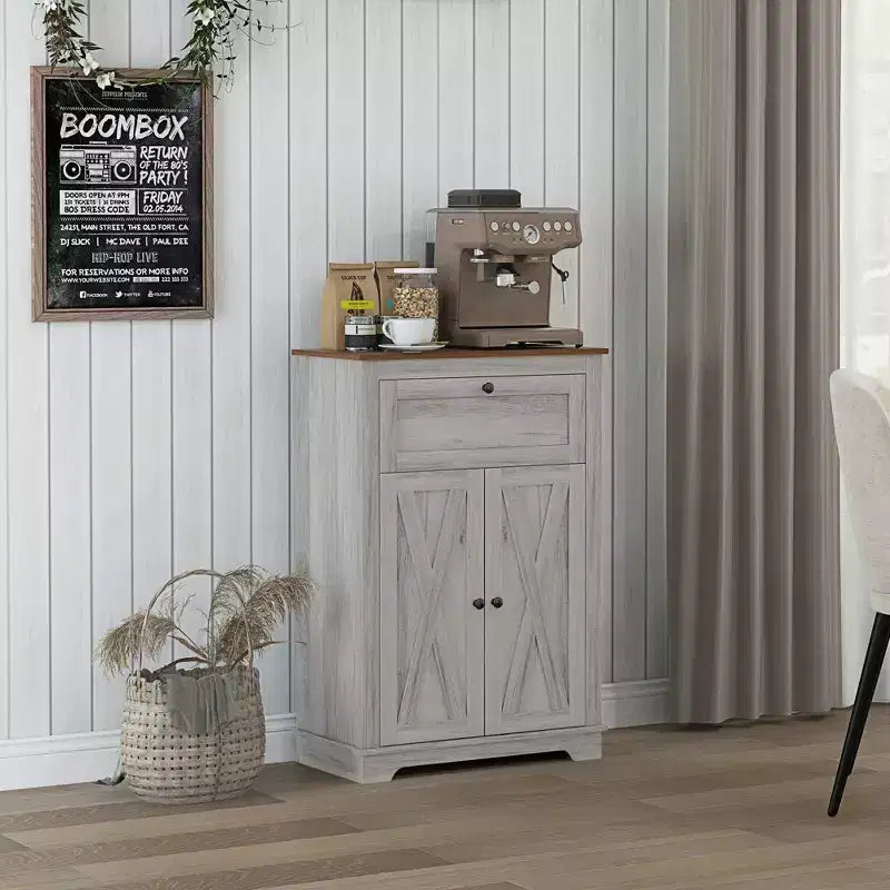 Farmhouse Storage Cabinet Sideboard with Double Doors, Drawer & Adjustable Shelf