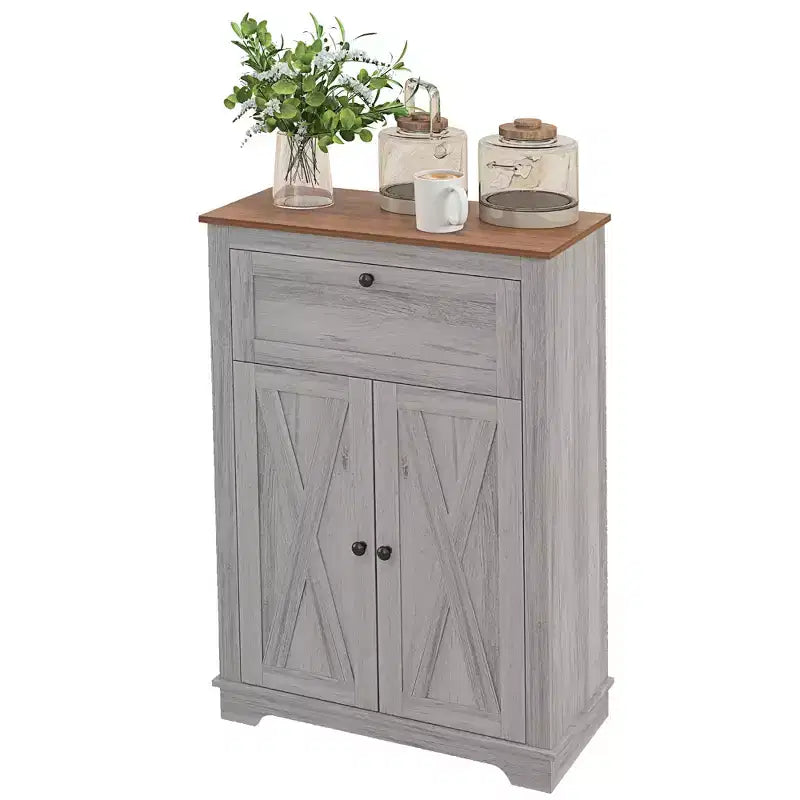 Farmhouse Storage Cabinet Sideboard with Double Doors, Drawer & Adjustable Shelf