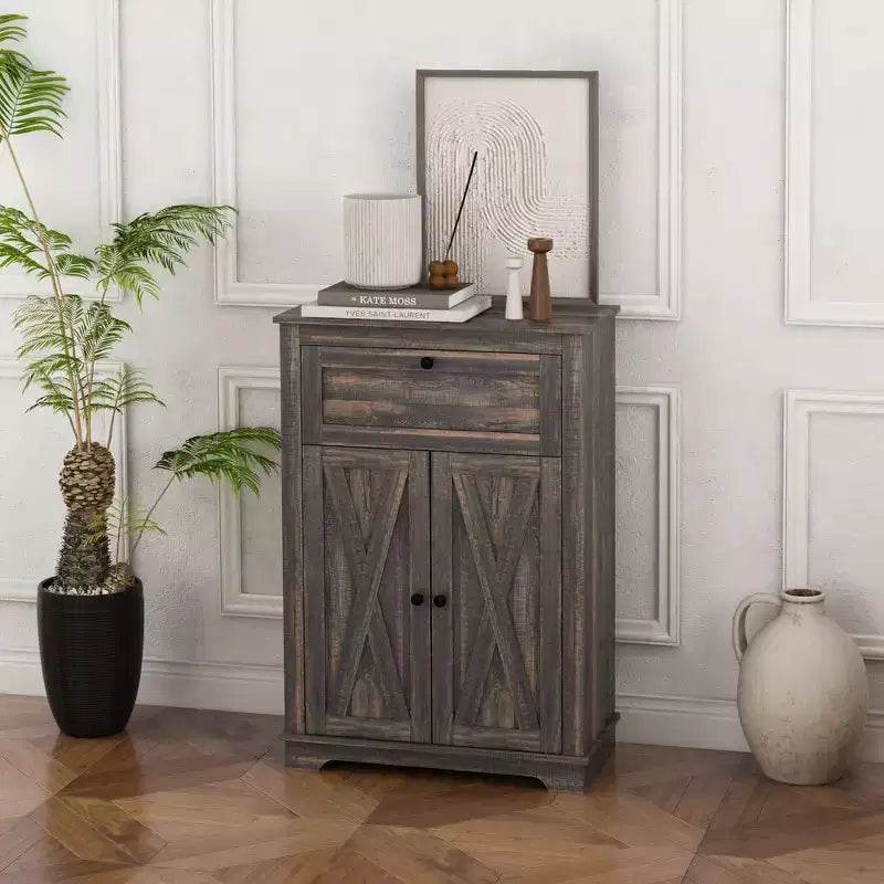 Farmhouse Storage Cabinet Sideboard with Double Doors, Drawer & Adjustable Shelf