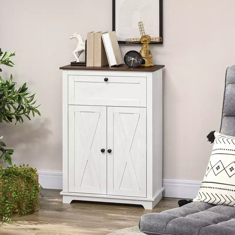 Farmhouse Storage Cabinet Sideboard with Double Doors, Drawer & Adjustable Shelf