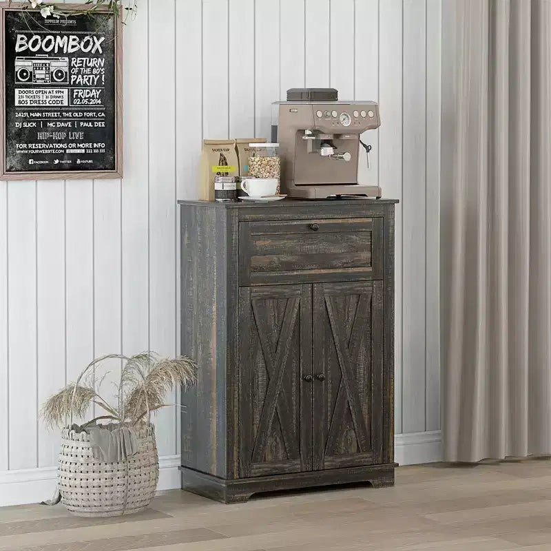 Farmhouse Storage Cabinet Sideboard with Double Doors, Drawer & Adjustable Shelf
