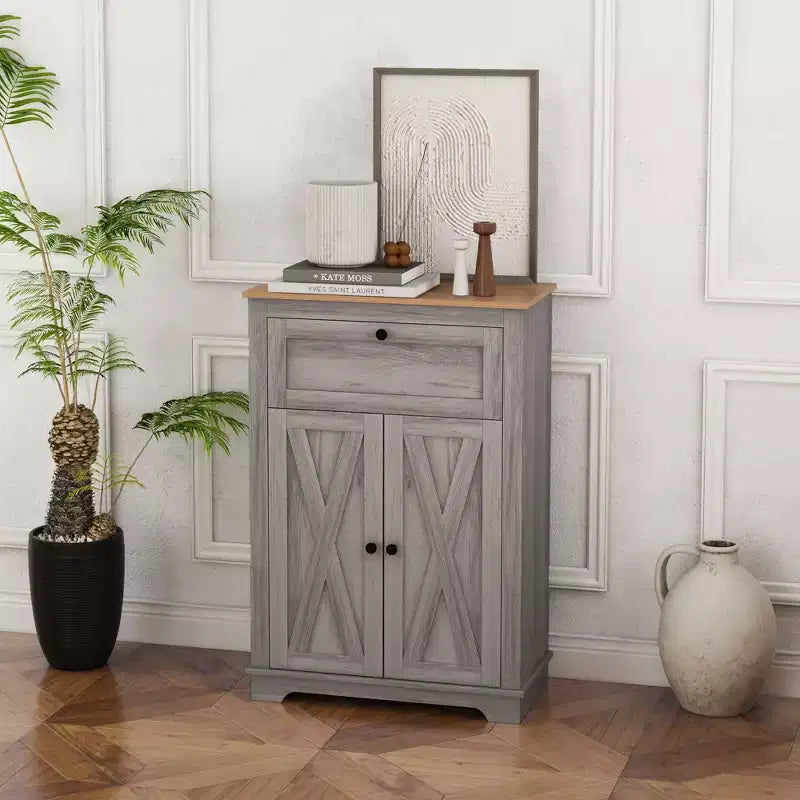 Farmhouse Storage Cabinet Sideboard with Double Doors, Drawer & Adjustable Shelf