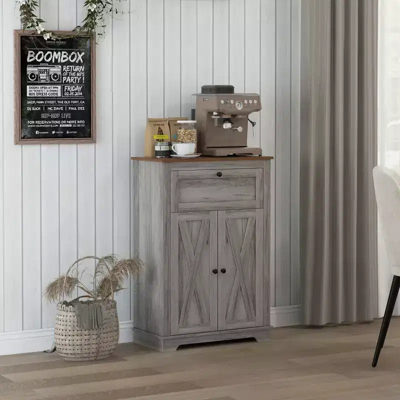 Farmhouse Storage Cabinet Sideboard with Double Doors, Drawer & Adjustable Shelf