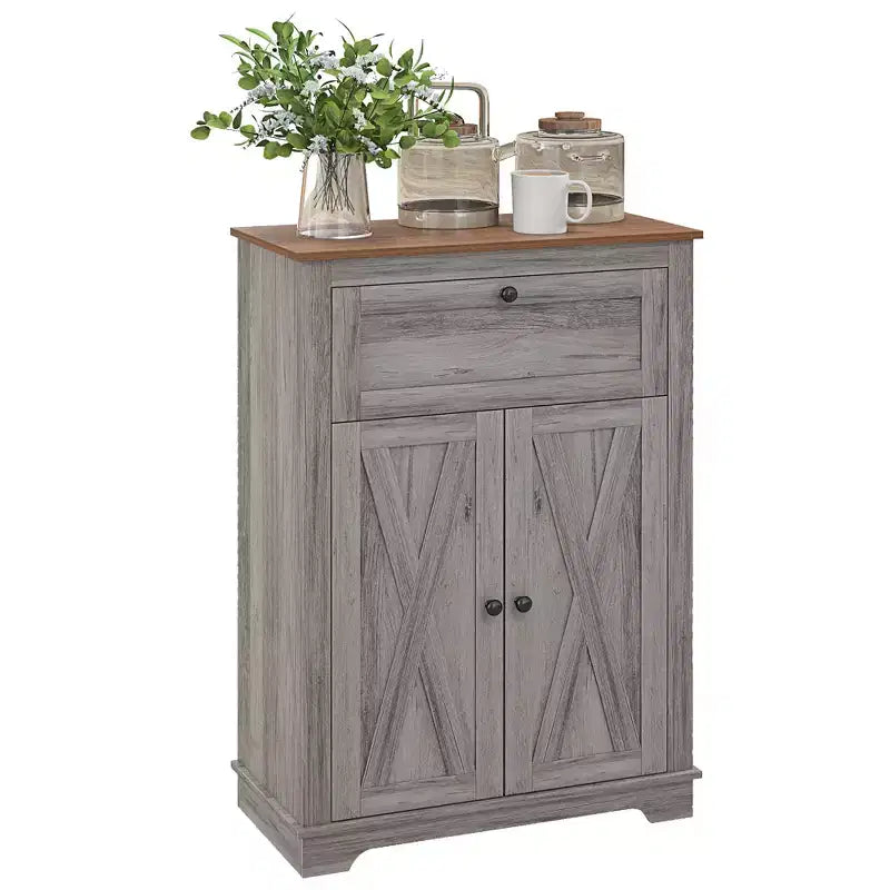 Farmhouse Storage Cabinet Sideboard with Double Doors, Drawer & Adjustable Shelf