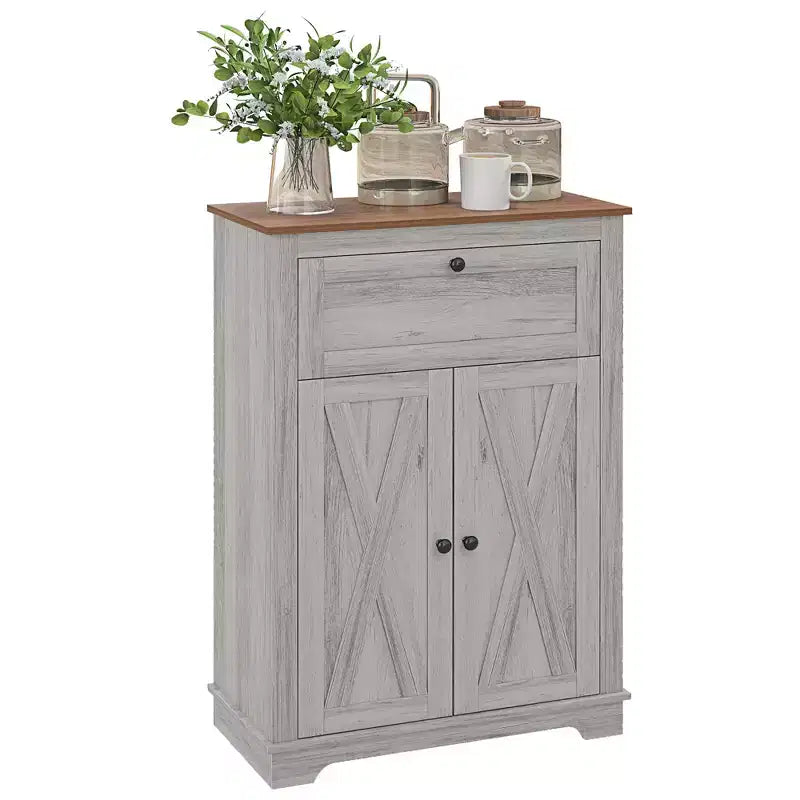 Farmhouse Storage Cabinet Sideboard with Double Doors, Drawer & Adjustable Shelf