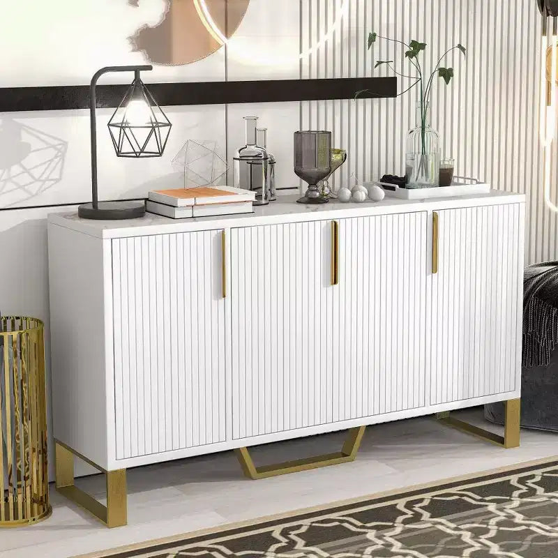 60 Inch Sideboard Buffet Cabinet With 4 Doors Modern Kitchen Storage Cabinet Metal Legs For Dining Room Living Room Entryway