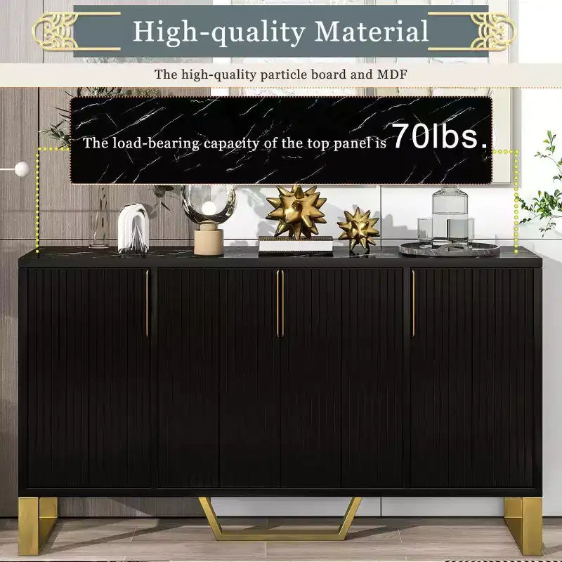 60 Inch Sideboard Buffet Cabinet With 4 Doors Modern Kitchen Storage Cabinet Metal Legs For Dining Room Living Room Entryway