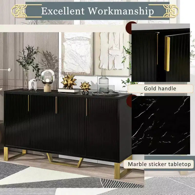 60 Inch Sideboard Buffet Cabinet With 4 Doors Modern Kitchen Storage Cabinet Metal Legs For Dining Room Living Room Entryway
