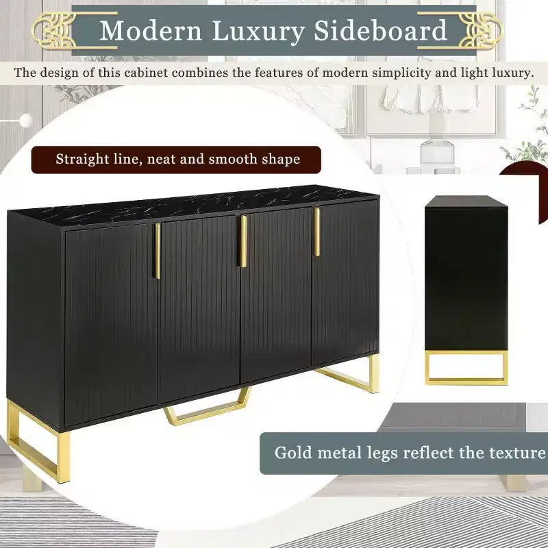 60 Inch Sideboard Buffet Cabinet With 4 Doors Modern Kitchen Storage Cabinet Metal Legs For Dining Room Living Room Entryway