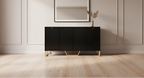Madia Credenza da 60 Pollici con 4 Ante, Armadio Moderno da Cucina con Gambe in Metallo per Sala da Pranzo, Soggiorno, Ingresso