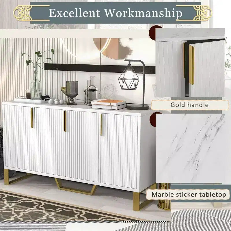 60 Inch Sideboard Buffet Cabinet With 4 Doors Modern Kitchen Storage Cabinet Metal Legs For Dining Room Living Room Entryway
