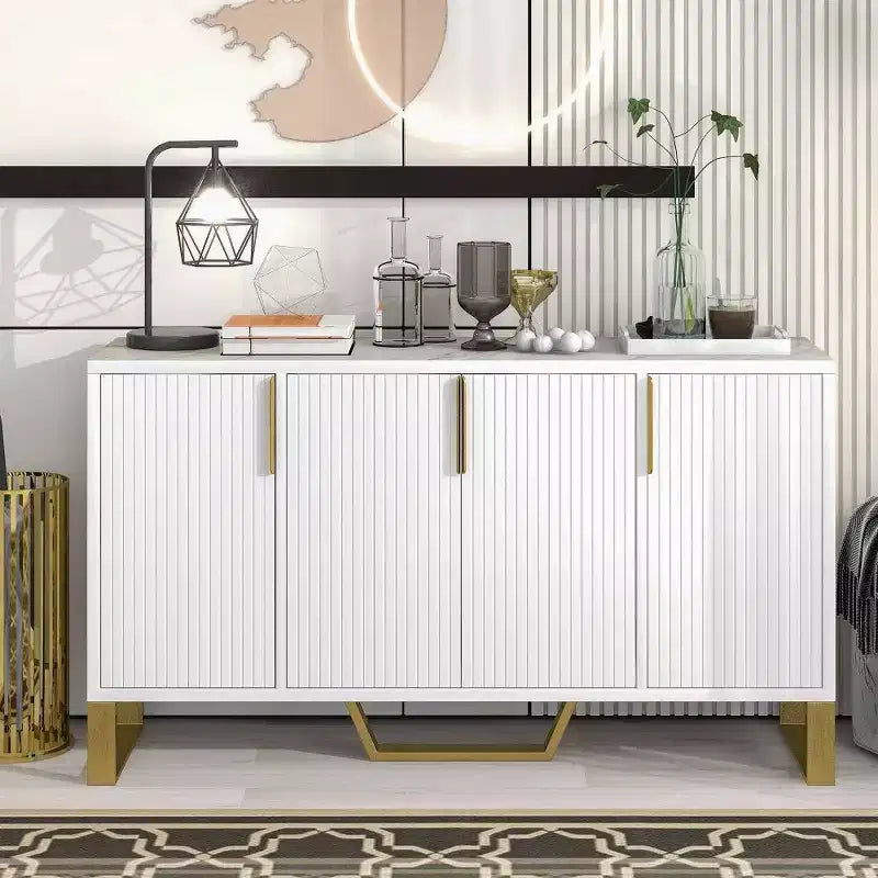 60 Inch Sideboard Buffet Cabinet With 4 Doors Modern Kitchen Storage Cabinet Metal Legs For Dining Room Living Room Entryway