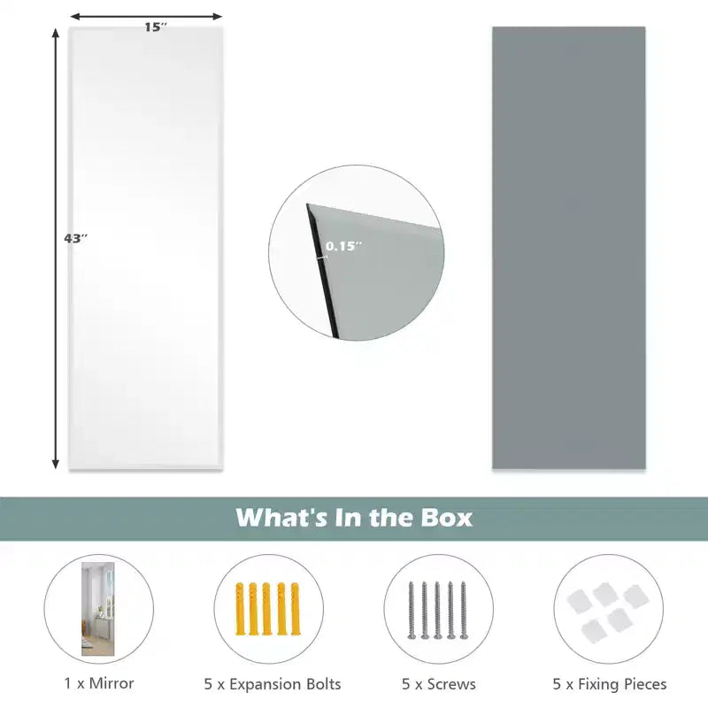 43 x 15 Inch Wall-Mounted Frameless Mirror – Hang Vertically or Horizontally