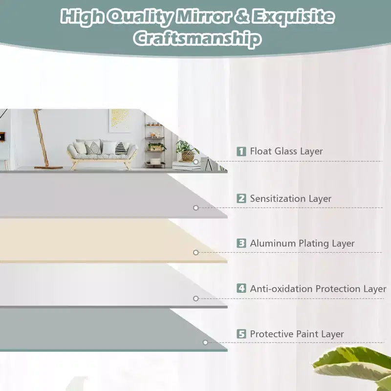 43 x 15 Inch Wall-Mounted Frameless Mirror – Hang Vertically or Horizontally