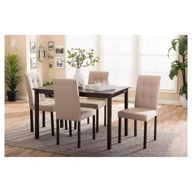 5-Piece Modern Grid-Tufted Fabric Upholstered Dining Set