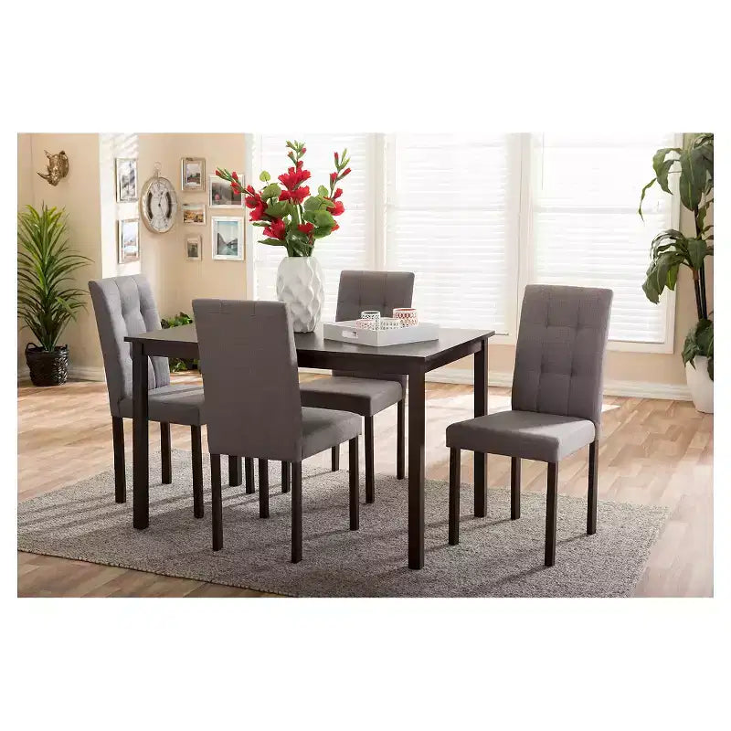 5-Piece Modern Grid-Tufted Fabric Upholstered Dining Set