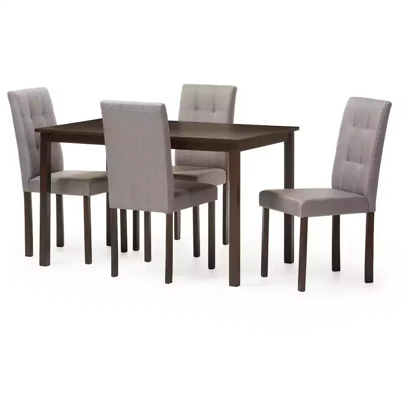 5-Piece Modern Grid-Tufted Fabric Upholstered Dining Set