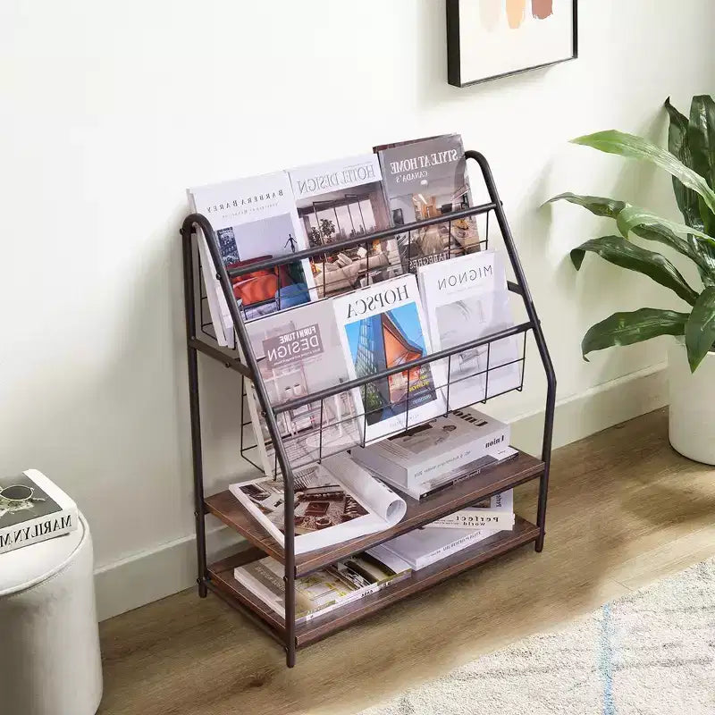 Small Freestanding Metal Frame Bookshelf for Small Spaces
