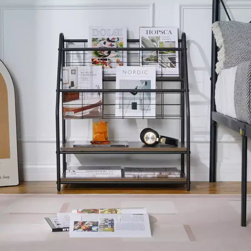 Small Freestanding Metal Frame Bookshelf for Small Spaces