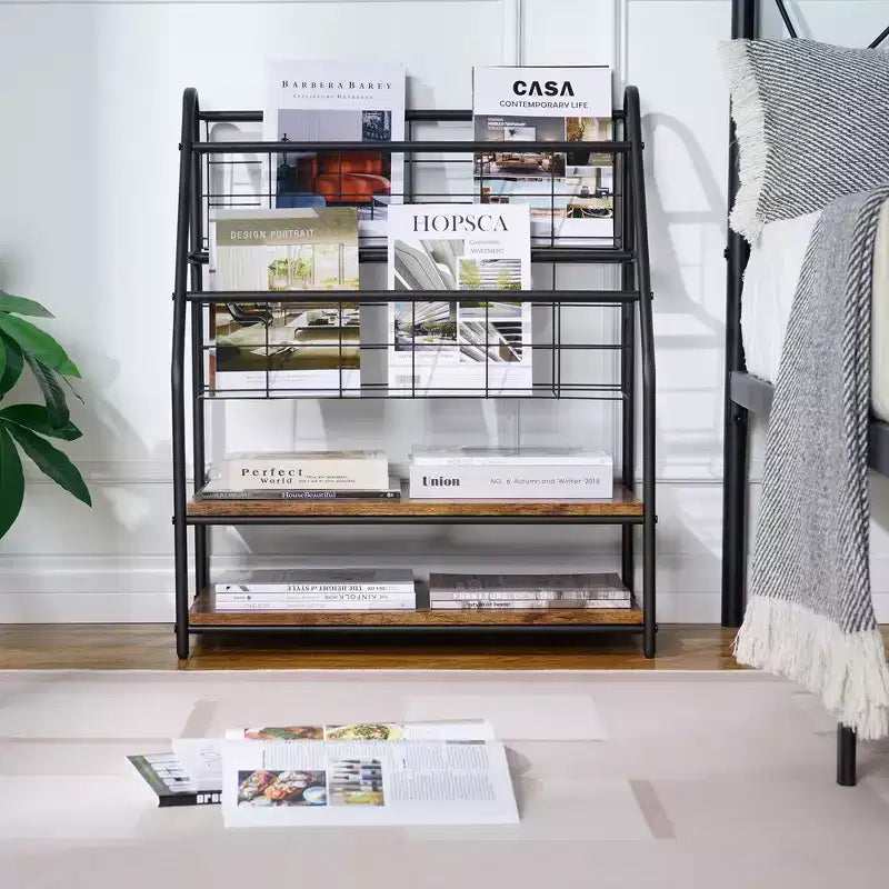 Small Freestanding Metal Frame Bookshelf for Small Spaces