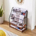 VECELO Small Bookshelf with Metal Frame for Small Spaces, Free Standing