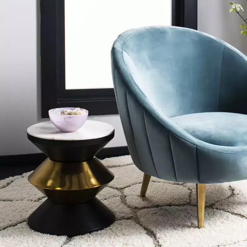 Black & Gold Stone Top Accent Side Table – Modern Sculptural Design
