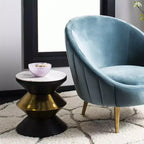 Tavolino da salotto accentato con piano in pietra nera e oro – Design scultoreo moderno