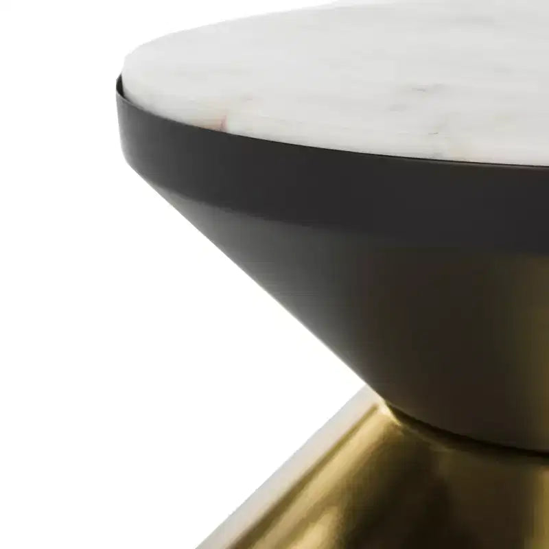 Black & Gold Stone Top Accent Side Table – Modern Sculptural Design