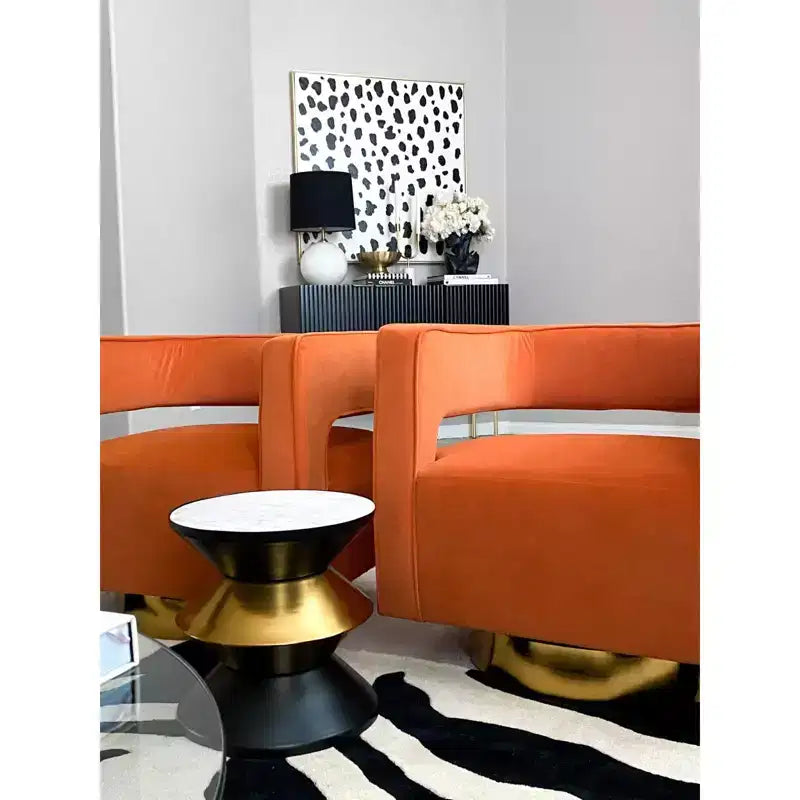 Black & Gold Stone Top Accent Side Table – Modern Sculptural Design