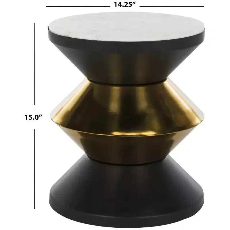 Black & Gold Stone Top Accent Side Table – Modern Sculptural Design