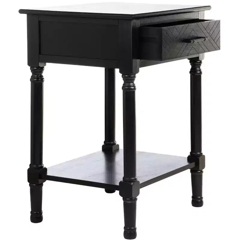 1-Drawer Classic Accent Side Table – Turned Legs & Carved Wood Detail