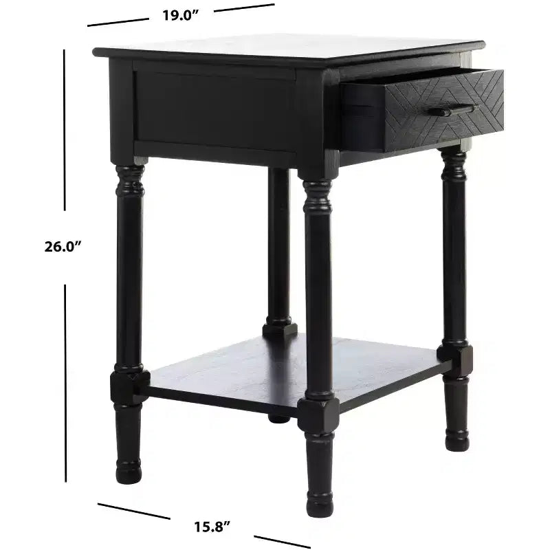 1-Drawer Classic Accent Side Table – Turned Legs & Carved Wood Detail