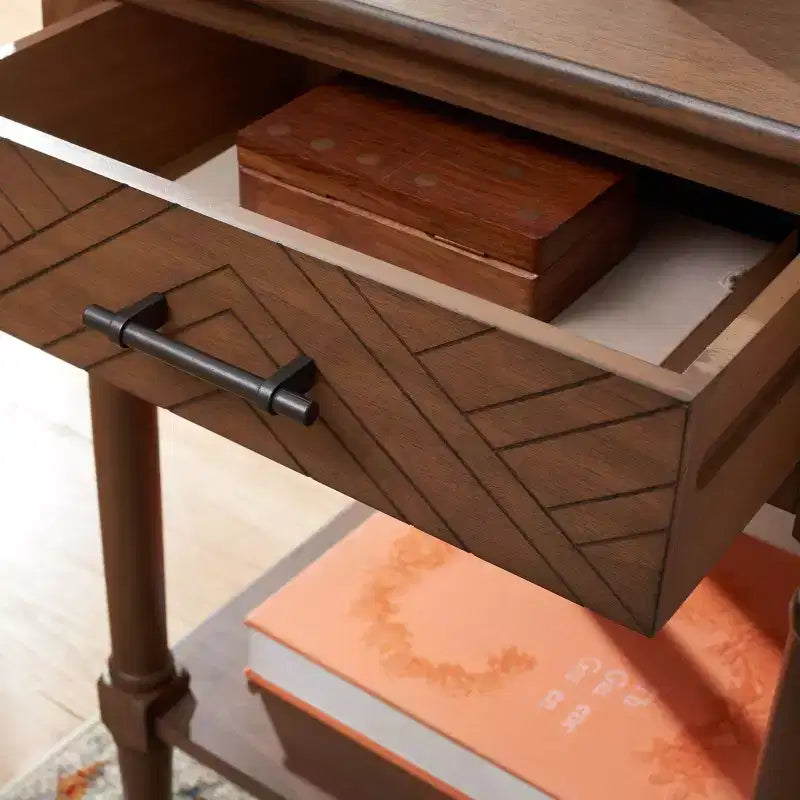 1-Drawer Classic Accent Side Table – Turned Legs & Carved Wood Detail