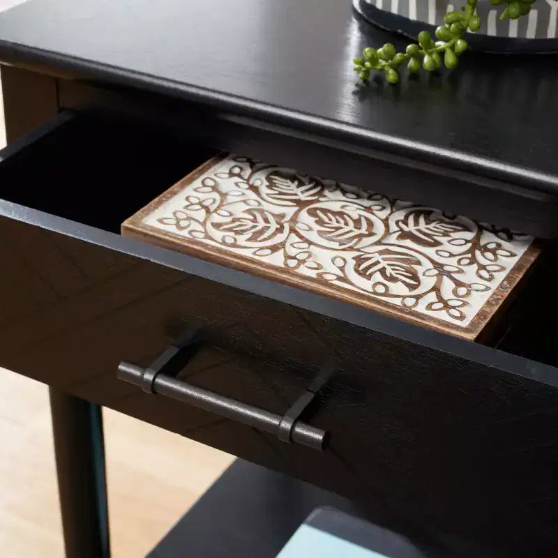 1-Drawer Classic Accent Side Table – Turned Legs & Carved Wood Detail