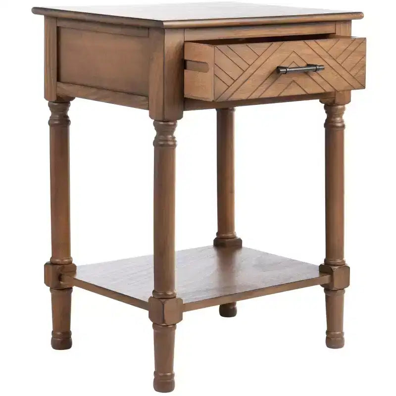 1-Drawer Classic Accent Side Table – Turned Legs & Carved Wood Detail