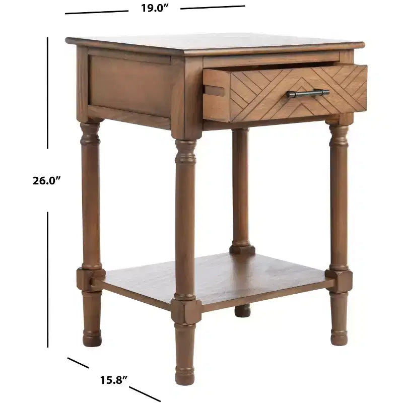 1-Drawer Classic Accent Side Table – Turned Legs & Carved Wood Detail