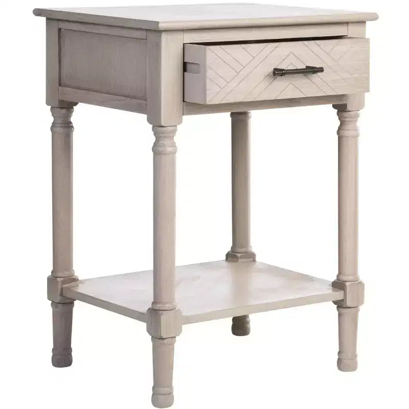 1-Drawer Classic Accent Side Table – Turned Legs & Carved Wood Detail