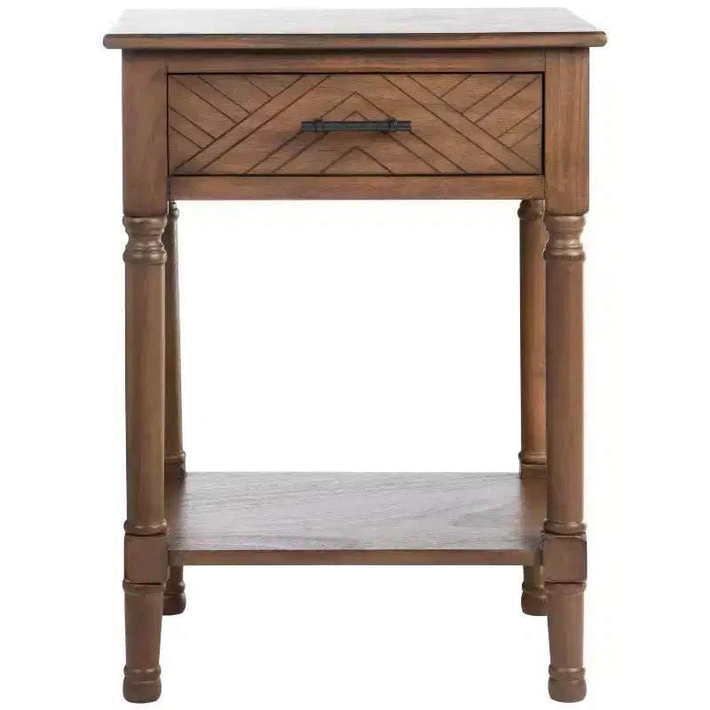 1-Drawer Classic Accent Side Table – Turned Legs & Carved Wood Detail