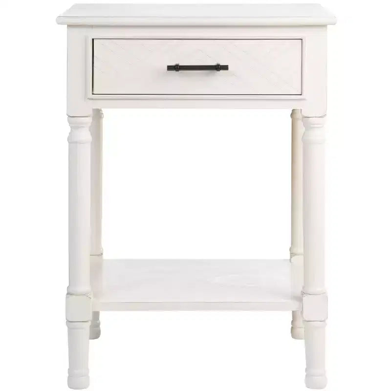 1-Drawer Classic Accent Side Table – Turned Legs & Carved Wood Detail