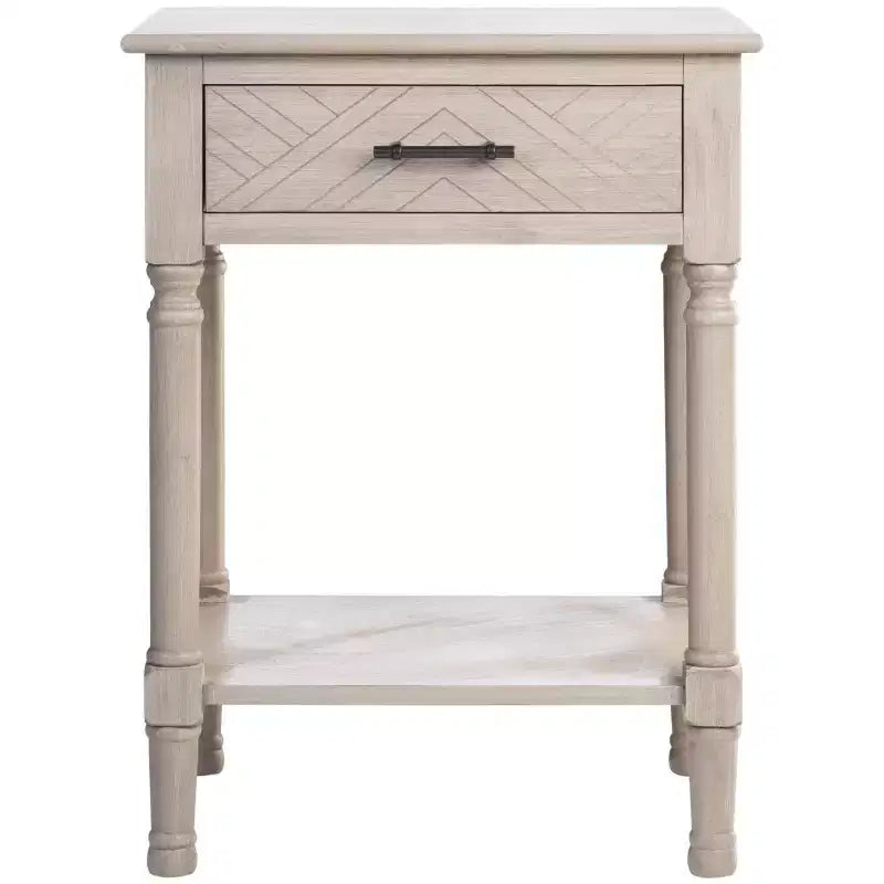 1-Drawer Classic Accent Side Table – Turned Legs & Carved Wood Detail