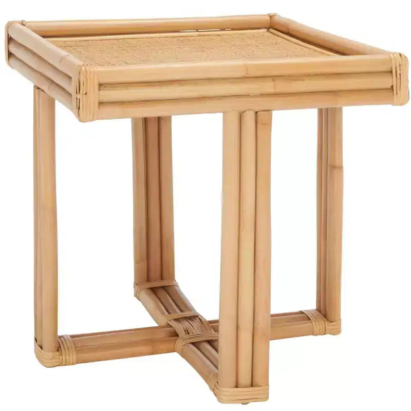 Square Bamboo Accent Side Table – Natural Finish, Tropical Coastal Style