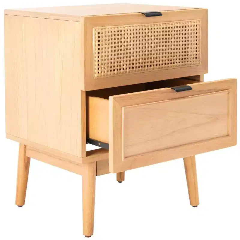 2-Drawer Rattan Nightstand – Mid-Century Coastal Style